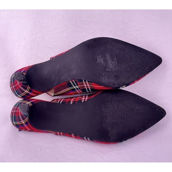 Isaac Mizrahi New York Tartan Red Plaid Slingback Kitten Heels Womens 8 Holiday - Picture 10 of 14